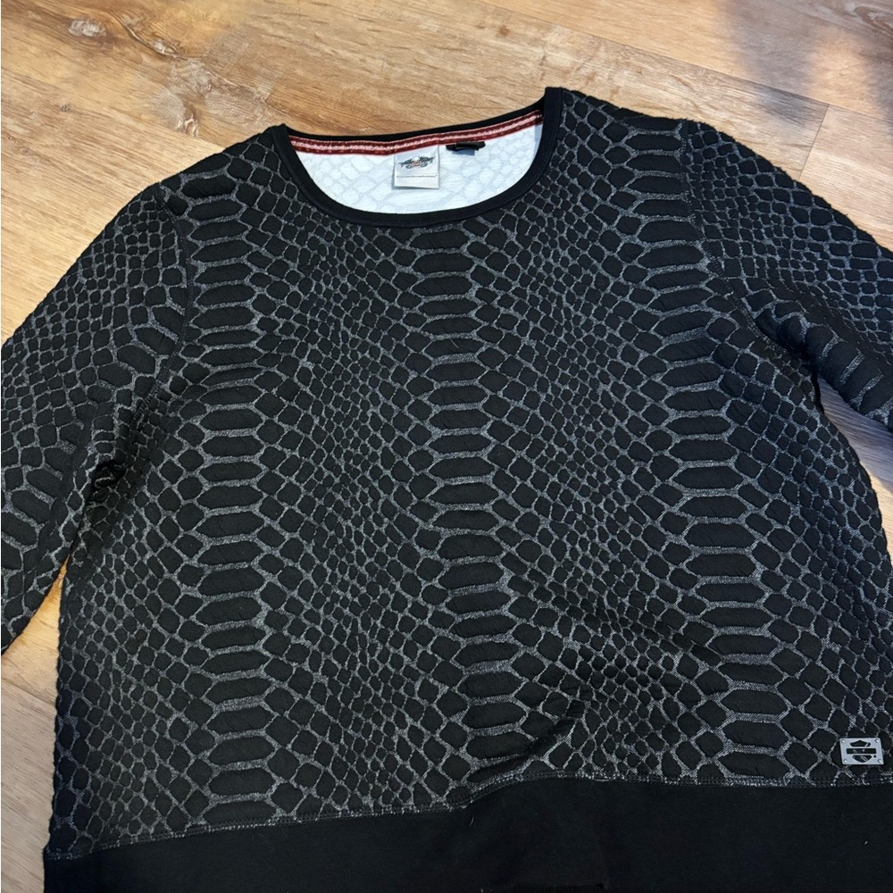 Harley-Davidson Black and Gray Patterned Sweatshirt